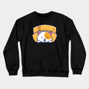 Cute Cat Playing In The Box Cartoon (2) Crewneck Sweatshirt